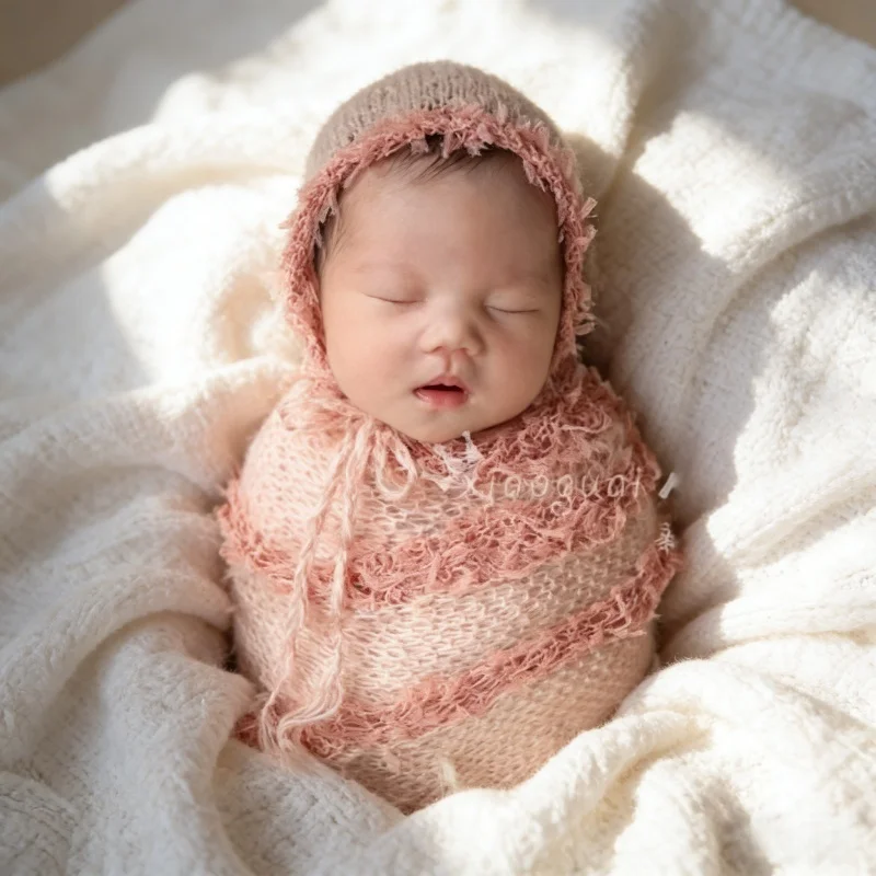 Baby Clothing Yarn - Baby-Fotografie-Requisiten, Mohair-Spitzengarn, Wickeltuch, Hut, Kunstkleidung für