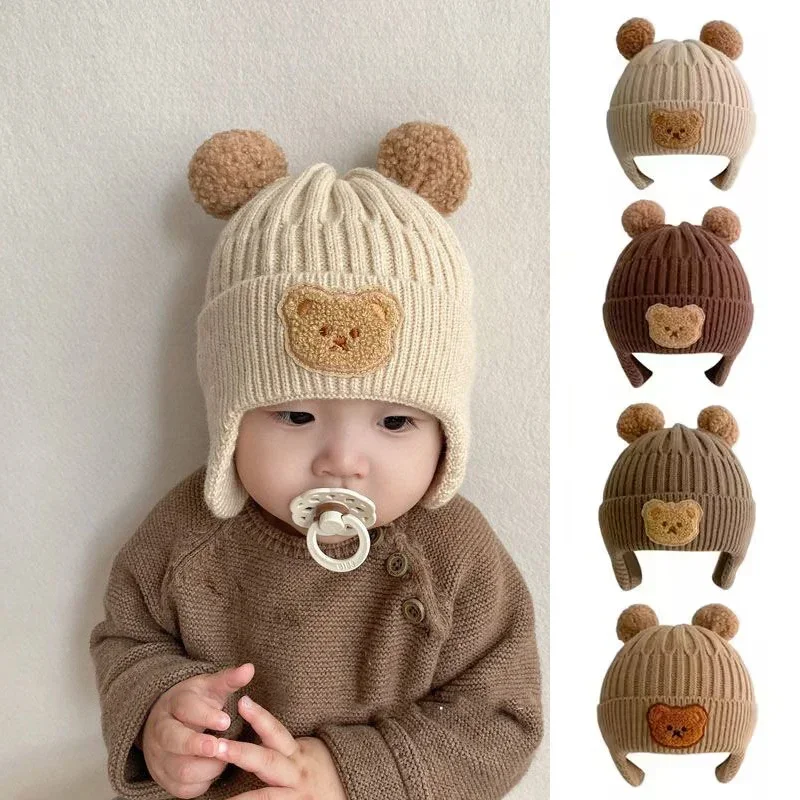 Baby Mittens Scratch - Baby Wollmütze süßer Bär Gehörschutz Mütze