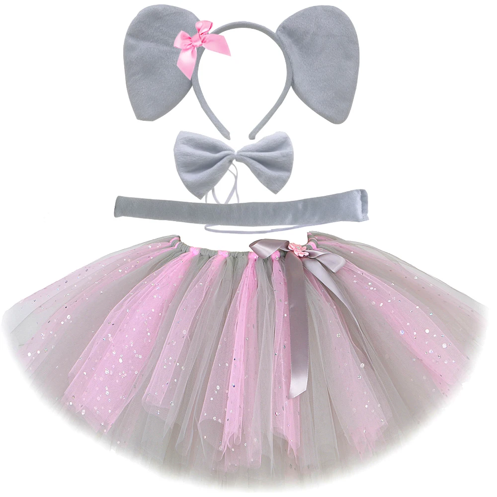 Baby Clothing Elephant - Glitzernder rosa grauer Maus-Elefant-Tutu-Rock für Babys,