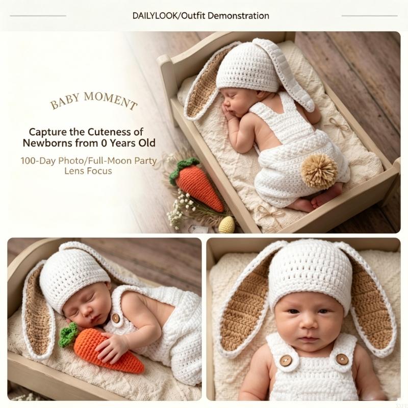 Baby Clothing Accessories - Gehäkelte Neugeborenen-Fotografie-Requisiten, Kleidung mit Hasenmotiv, Baby-Strampler